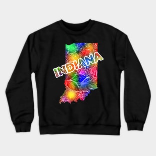 Colorful mandala art map of Indiana with text in multicolor pattern Crewneck Sweatshirt